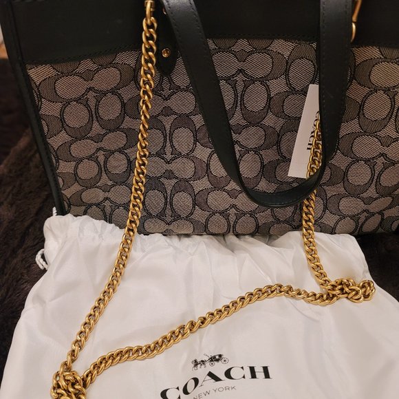 Coach denim look tote with coach chain. Includes chain extender - Picture 4 of 13